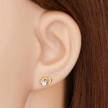 Briliáns fülbevaló 14K aranyból - két szív és csiszolt átlátszó gyémánt