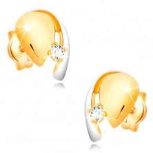 Gyémánt 14K arany fülbevaló, kétszínű csepp csillogó briliánssal