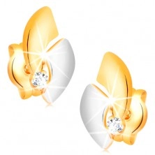 14K arany fülbevaló csillogó gyémánttal, kétszínű ívek, stekkerek