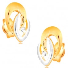 Fülbevaló 14K aranyból - összekapcsolt kétszínű patkók és átlátszó csillogó briliáns