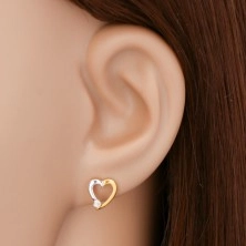 Briliáns fülbevaló 14K aranyból - szív körvonala átlátszó gyémánttal