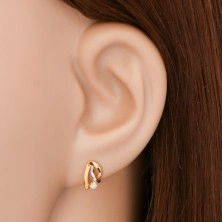Kétszínű fülbevaló 14K aranyból - három hajlított vonal, kerek csillogó briliáns