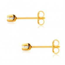 Arany stekkeres fülbevaló - átlátszó kerek cirkónia foglalatban, 1,25 mm