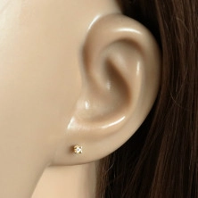 Arany stekkeres fülbevaló - átlátszó kerek cirkónia foglalatban, 1,25 mm