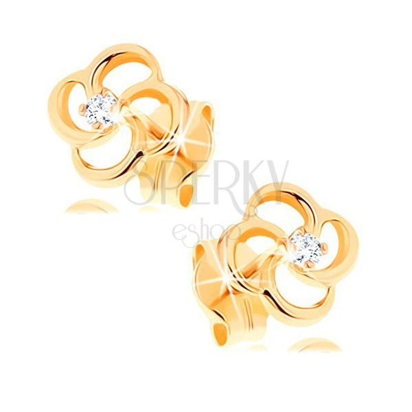 Briliáns fülbevaló sárga 14K aranyból - virág átlátszó gyémánttal