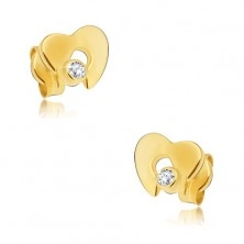 Gyémánt fülbevaló 585 aranyból - fényes szív kivágással és átlátszó briliáns