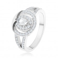 925 ezüst gyűrű, átlátszó cirkóniás karika szem alakú cirkóniával középen