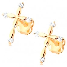 585 arany gyémánt fülbevaló - latin kereszt, átlátszó briliánsok