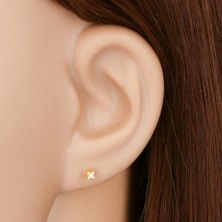 Gyémánt fülbevaló sárga 14K aranyból - kerek átlátszó briliáns, 1,5 mm
