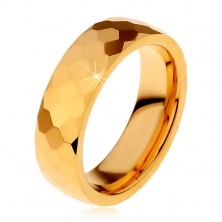 Volfrám gyűrű arany színben, csiszolt fényes hatszögek, 8 mm