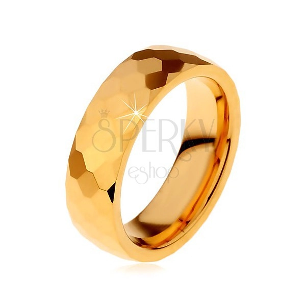 Volfrám gyűrű arany színben, csiszolt fényes hatszögek, 8 mm