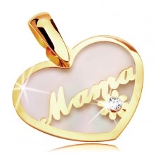 Medál sárga 14K aranyból - gyöngyházas szív Mama felirattal és virággal