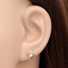 Briliáns fülbevaló sárga 14K aranyból - átlátszó gyémánt szív körvonalban