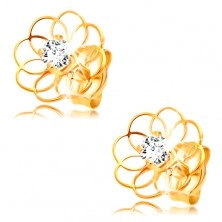 Gyémánt fülbevaló sárga 14K aranyból - virág körvonala briliánssal