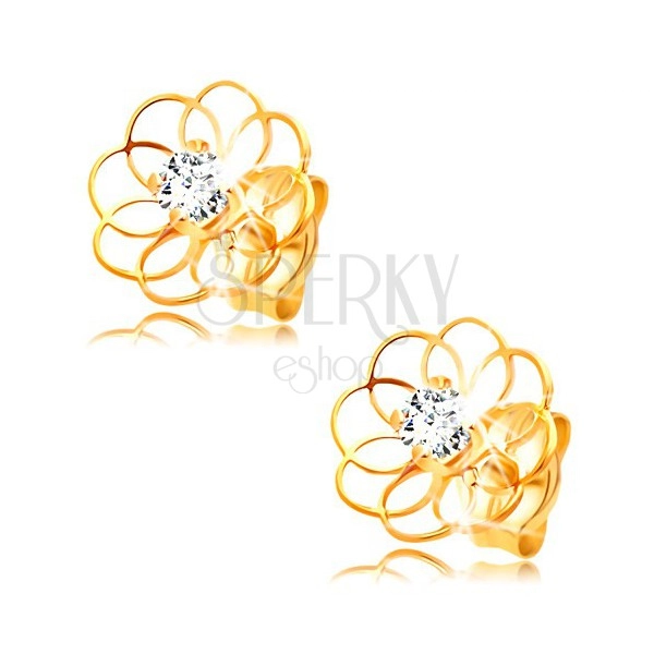 Gyémánt fülbevaló sárga 14K aranyból - virág körvonala briliánssal