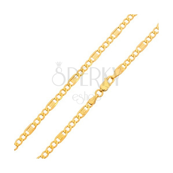 Arany nyaklánc - három ovális szem, részek görög kulccsal, 550 mm