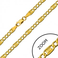 Arany nyaklánc - három ovális szem, láncszem görög kulcs motívummal, 450 mm