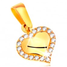 Medál sárga 585 aranyból - fényes szív átlátszó cirkóniákkal szegélyezve