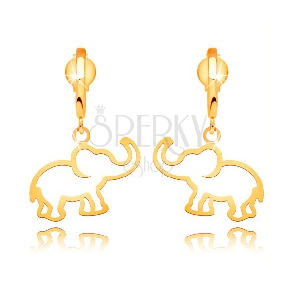 Fülbevaló sárga 14K aranyból - fényes íven függő elefánt körvonal