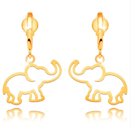 Fülbevaló sárga 14K aranyból - fényes íven függő elefánt körvonal