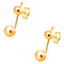 Fülbevaló sárga 14K aranyból - két gömb vékony pálcával összekapcsolva 