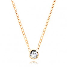 Gyémánt nyaklánc sárga 14K aranyból - átlátszó briliáns foglalatban, vékony lánc