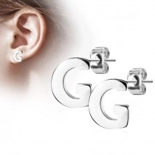 Sebészeti acél fülbevaló - nagy nyomtatott G betű, ezüst szín