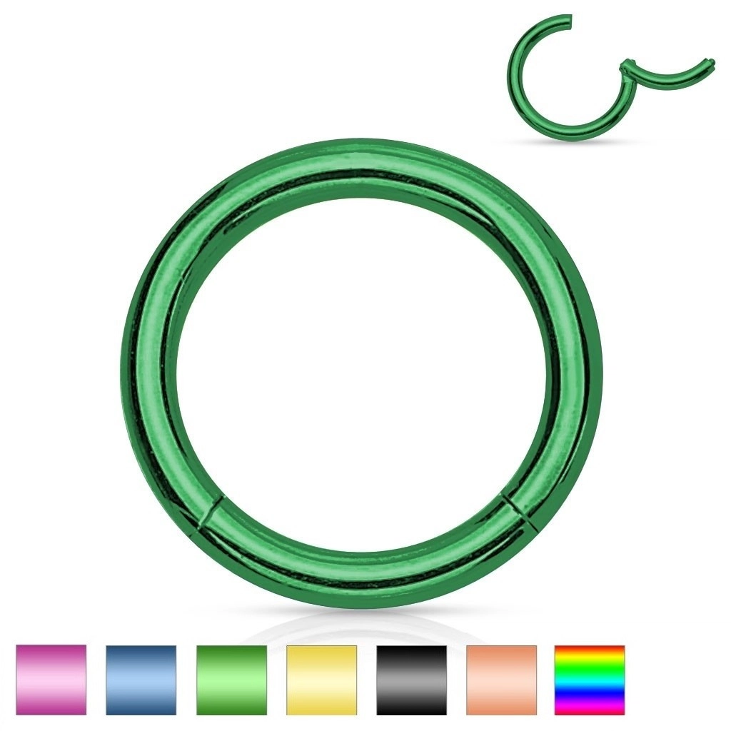 Piercing orrba vagy fülbe, 316L acél, egyszerű fényes karika, 1 mm - Vastagság x átmérő: 1 mm x 10 mm, A piercing színe: Zöld