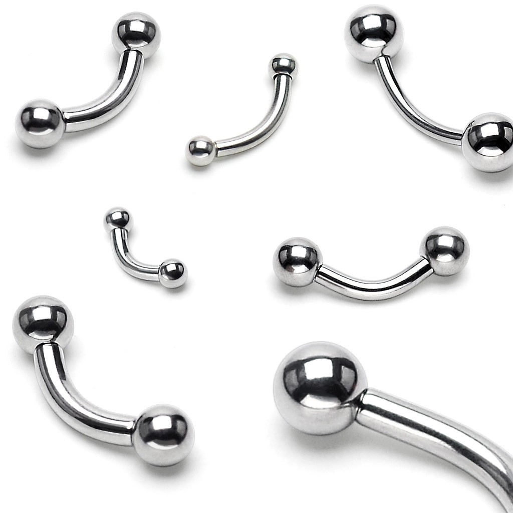 Sebészeti acél piercing két golyóval, ezüst színű, 2,4 mm - Méret: 2,4 mm x 11 mm x 5 mm