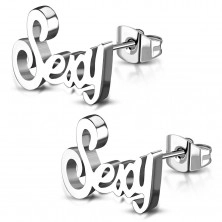 Sebészeti acél fülbevaló ezüst színben, fényes Sexy felirat