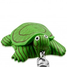 Kulcstartó - zöld FIMO teknős fekete - fehér szemekkel, mágnes
