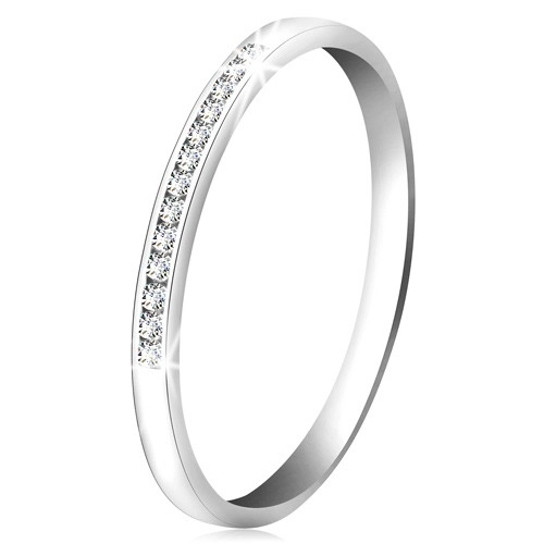 Gyémánt gyűrű 14K fehér aranyból - csillogó sáv apró átlátszó gyémántokból - Nagyság: 52