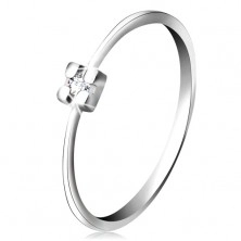 14K fehér arany gyűrű - átlátszó gyémánt szögletes foglalatban