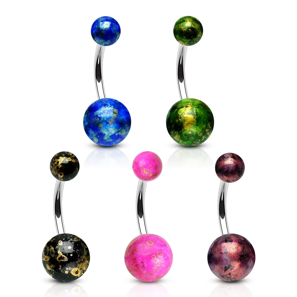 316L acél köldök piercing - színes golyók, arany visszfény - A piercing színe: Sötétlila