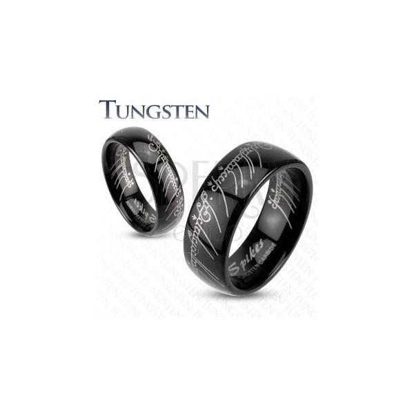 Karikagyűrű wolfrámból fekete színben - Gyűrűk ura motívum, 6 mm