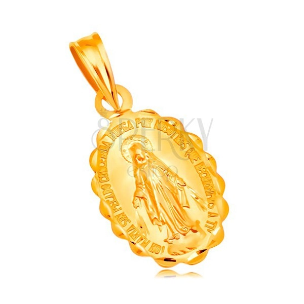 Medál sárga 18K aranyból - ovális Szűz Mária medalion, kétoldalú