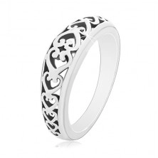 925 ezüst gyűrű, kivágott szív alakú ornamentumok, patinás