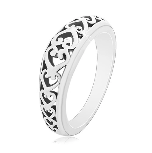 925 ezüst gyűrű, kivágott szív alakú ornamentumok, patinás - Nagyság: 60