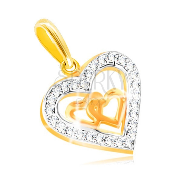 585 kombinált arany medál - két kicsi szív nagy szív körvonalban, cirkóniák
