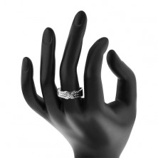 Patinás 925 ezüst gyűrű, fonott kötél motívum, keresztek cirkóniákkal