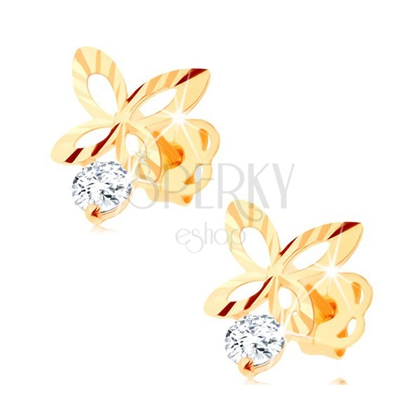 Gyémánt 585 arany fülbevaló - csillogó pillangó körvonal, átlátszó gyémánt