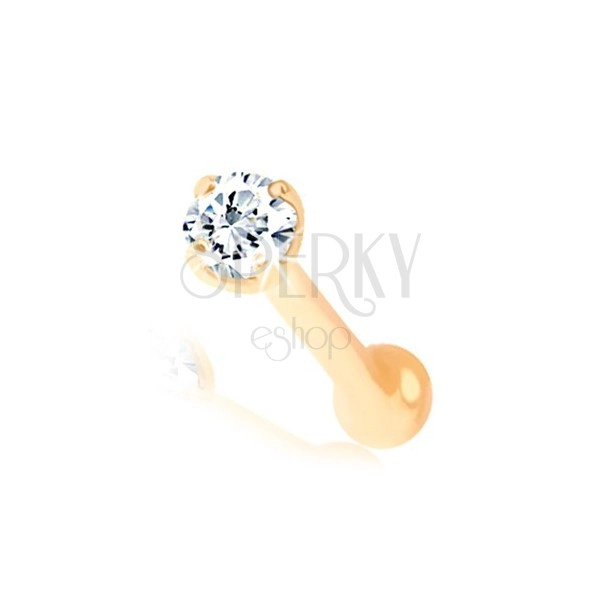 Egyenes 14K sárga arany orr piercing - csillogó átlátszó gyémánt, 1,3 mm