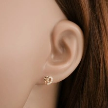 Gyémánt fülbevaló, 14K arany - aszimmetrikus szív körvonala gyémántokkal és vágatokkal