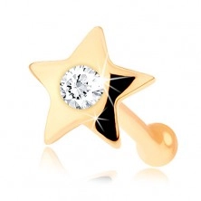 Egyenes 14K sárga arany orr piercing - fényes csillag gyémánttal