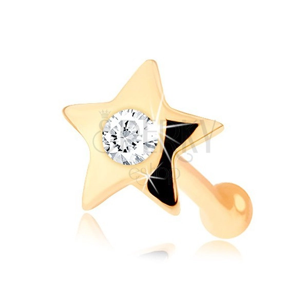 Egyenes 14K sárga arany orr piercing - fényes csillag gyémánttal