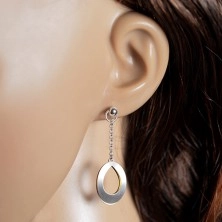 Függő 925 ezüst fülbevaló, kétszínű ovális körvonalok láncon