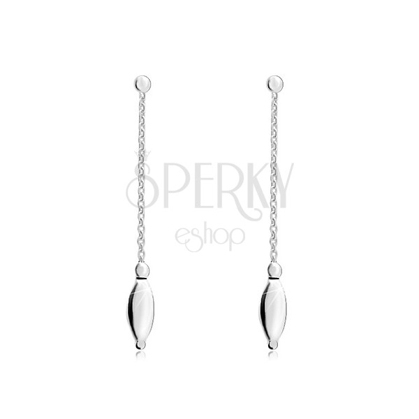 925 ezüst fülbevaló, keskeny lánc függő ovális alakú gyönggyel