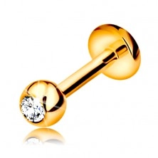 Gyémánt 14K arany piercing ajakba és állba - golyó gyémánttal, 6 mm