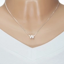 925 ezüst nyaklánc, fényes lánc, nagy nyomtatott W betű