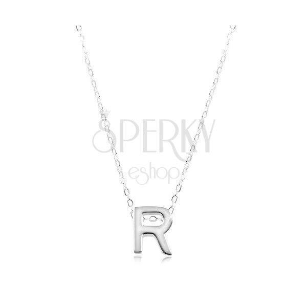 925 ezüst nyaklánc, fényes lánc, nagy nyomtatott R betű